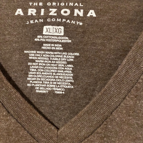 Arizona Men’s Brown Plain Tee Shirt Short sleeve - Picture 3 of 4